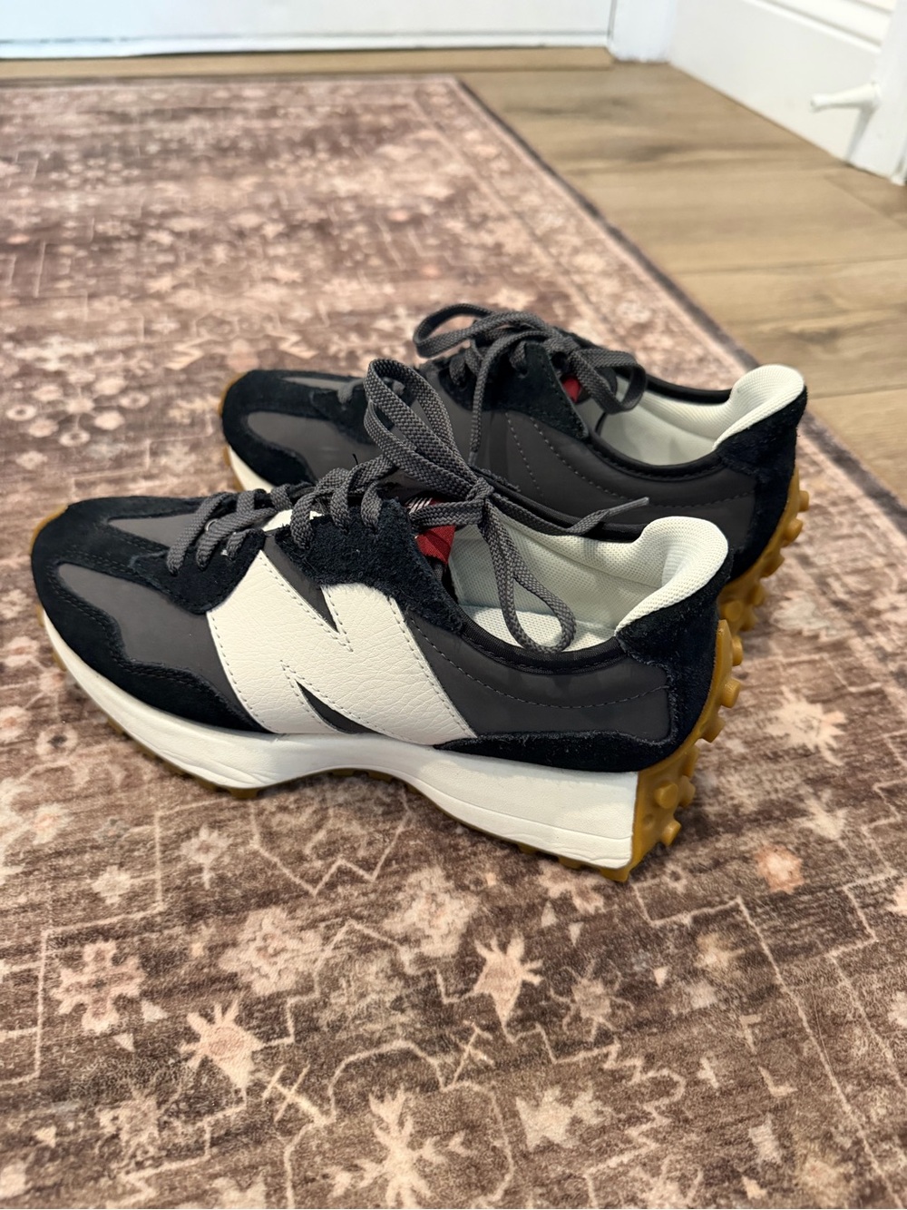 New Balance Black White and Gum Retro Runner Sneakers - Picture 4 of 14